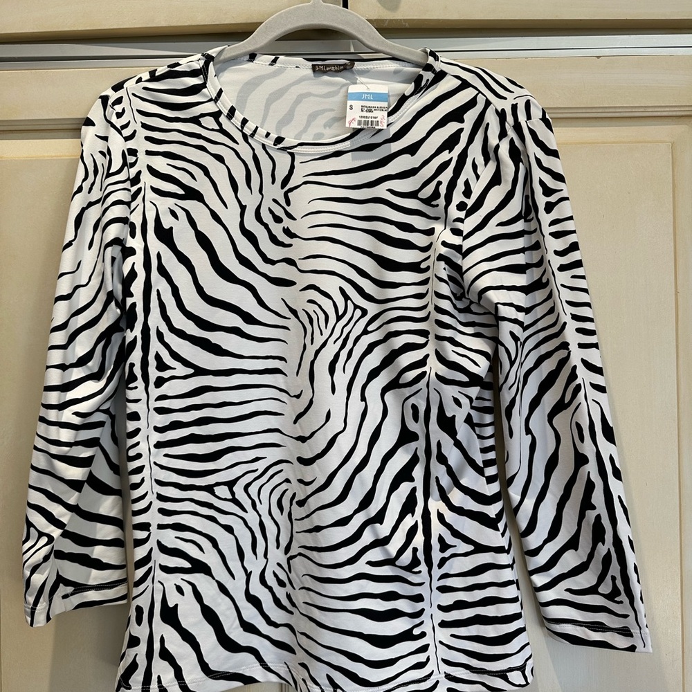 J. McLaughlin Black and White Zebra Print Blouse